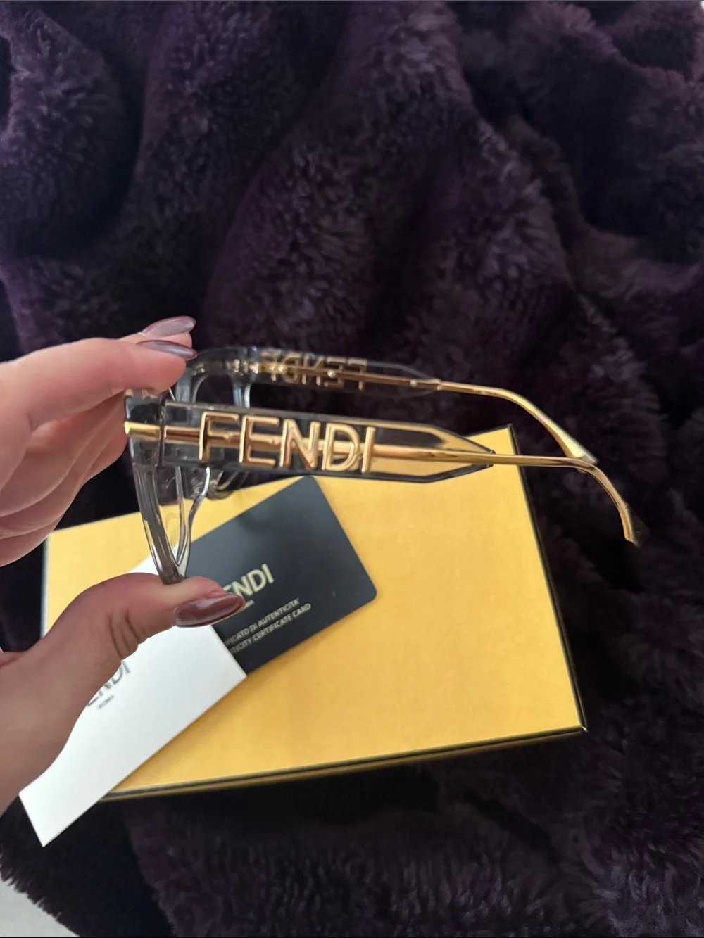 Fendi Fendigraphy FE50065I Optical frame transparent grey crystal w/ gold tones